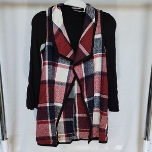 SHEIN Red and Black Checkered Cardigan Set